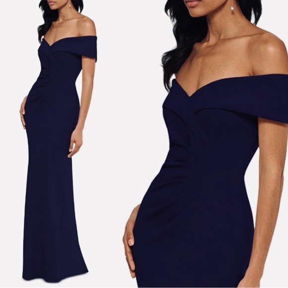 X. By XSCAPE
Off-The-Shoulder
Ruched Gown navy Blue size 4 or 14 - Picture 3 of 14